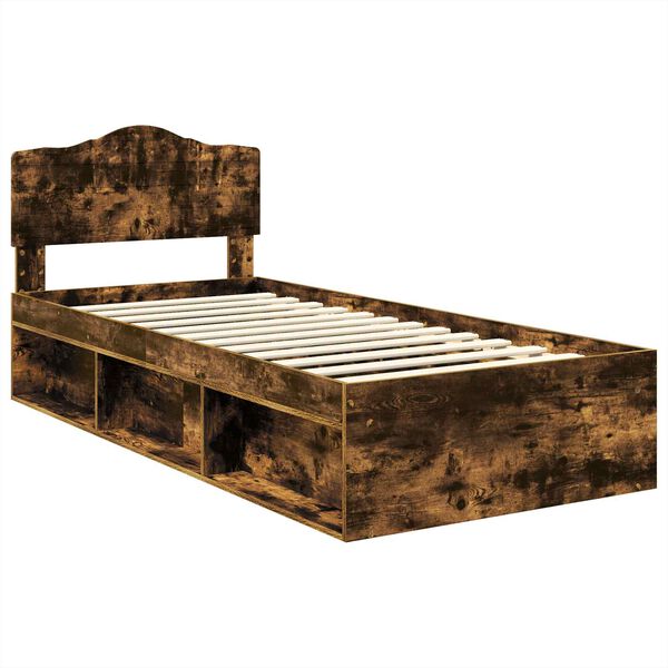 vidaXL Bed Frame Smoked Oak 100 x 200 cm Solid Pine Wood