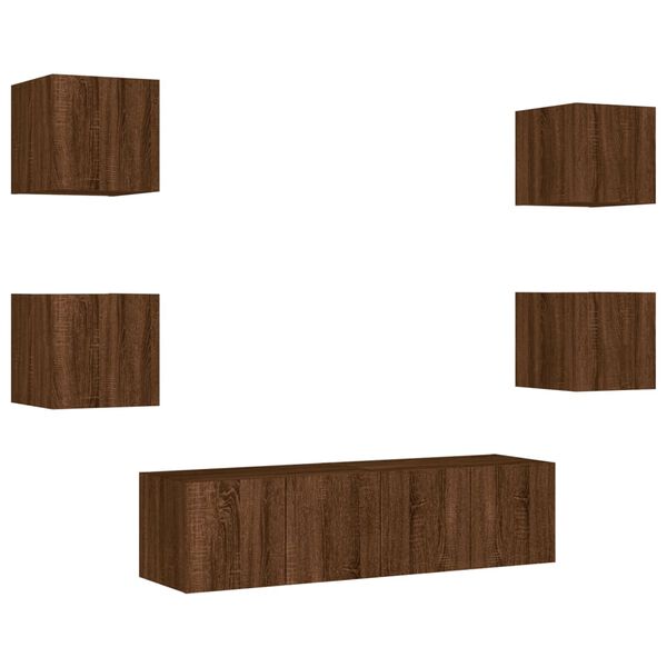 vidaXL 6 Piece TV Wall Units with LED Brown Oak Engineered Wood