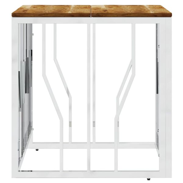 vidaXL Coffee Table Silver Stainless Steel and Solid Wood Acacia