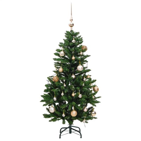 vidaXL Artificial Hinged Christmas Tree 150 LEDs & Ball Set 120 cm