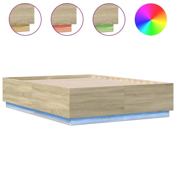 vidaXL Bed Frame with LED without Mattress Sonoma Oak 135x190 cm Double