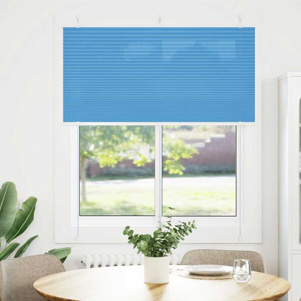 vidaXL Pleated Blind Blue 120x100 cm Fabric Width 119.4 cm Polyester