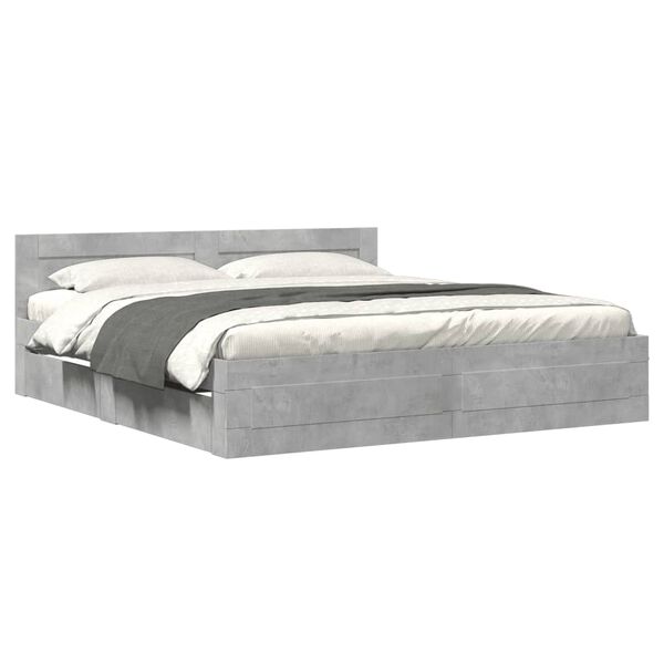 vidaXL Bed Frame with Headboard without Mattress Concrete Grey 200x200 cm