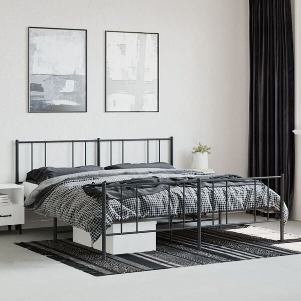 vidaXL Metal Bed Frame without Mattress with Footboard Black 200x200cm