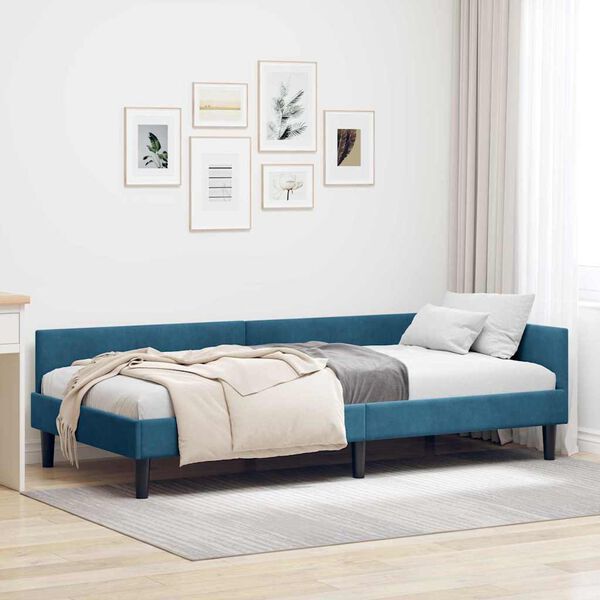 vidaXL Corner Bed Frame with Headboard Blue 100 cm x 200 cm Velvet