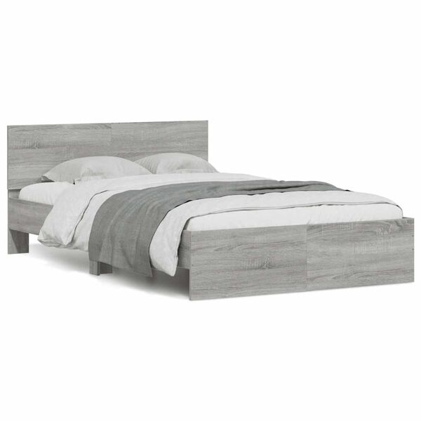 vidaXL Bed Frame with Headboard and LED Grey Sonoma 120x190 cm Small Double