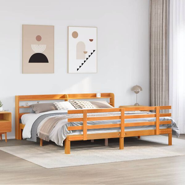 vidaXL Bed Frame with Headboard without Mattress Wax Brown 180x200 cm Super King