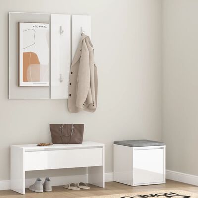 vidaXL Hallway Furniture Set High Gloss White Engineered Wood