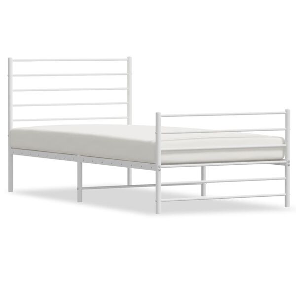 vidaXL Metal Bed Frame without Mattress with Footboard White 90x200cm