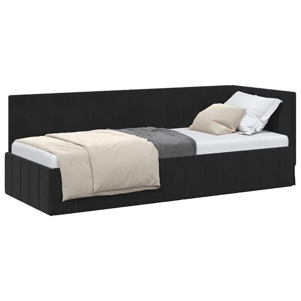 vidaXL Corner Bed Frame with Headboard Black 80 cm x 200 cm Velvet