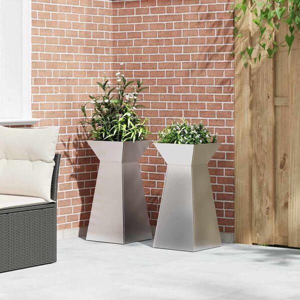 vidaXL Pillar Planter 2 pcs Silver 35 x 35 x 73 cm