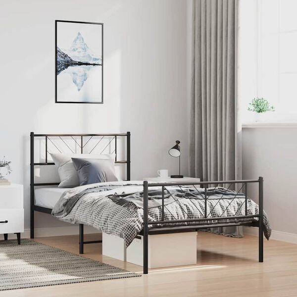vidaXL Metal Bed Frame without Mattress with Footboard Black 100x190cm
