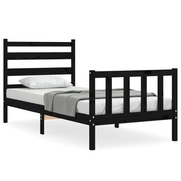 vidaXL Bed Frame without Mattress Black Small Single Solid Wood Pine