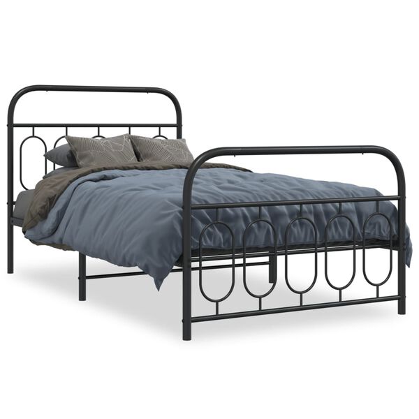 vidaXL Metal Bed Frame without Mattress with Footboard Black 100x190cm