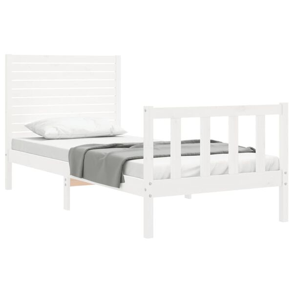 vidaXL Bed Frame without Mattress White Single Solid Wood Pine