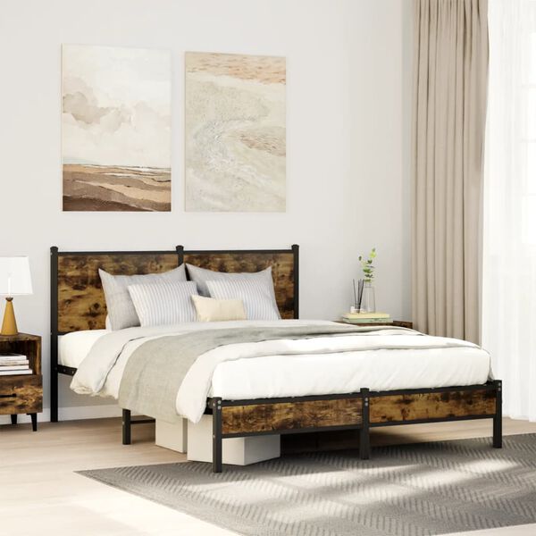 vidaXL Metal Bed Frame without Mattress Smoked Oak 140x190 cm