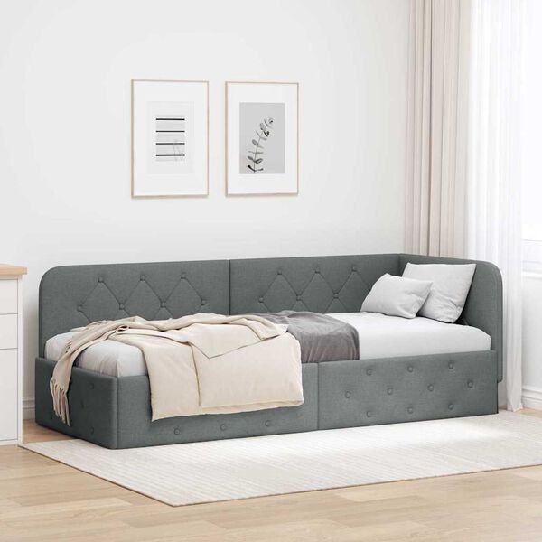 vidaXL Corner Bed Frame with Headboard Dark Grey 80 x 200 cm Fabric