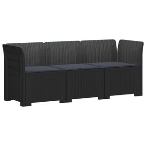 vidaXL 3-Seater Garden Sofa with Cushions Rattan Look PP Anthracite