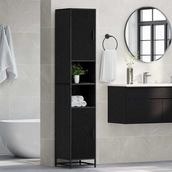 vidaXL Bathroom Furniture Set with Door Black Oak 35 x 37.5 x 188.5 cm