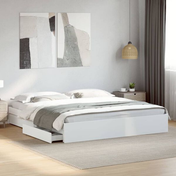 vidaXL Bed Frame with Drawers without Mattress White 200x200 cm