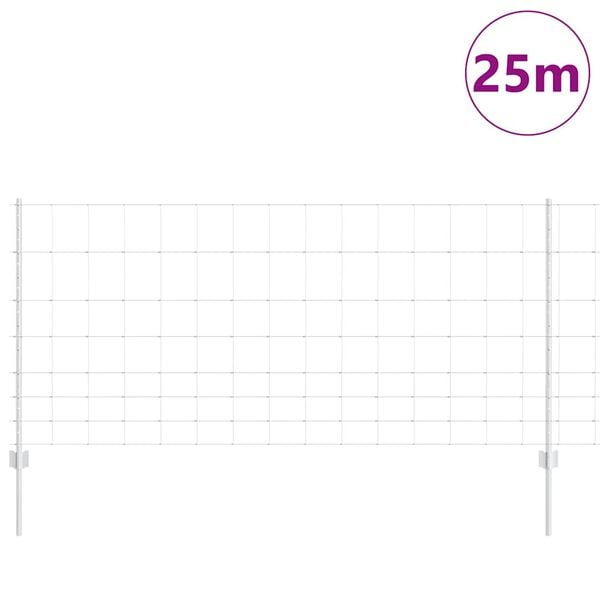 vidaXL Fence with Post Silver 1 x 25 m Steel