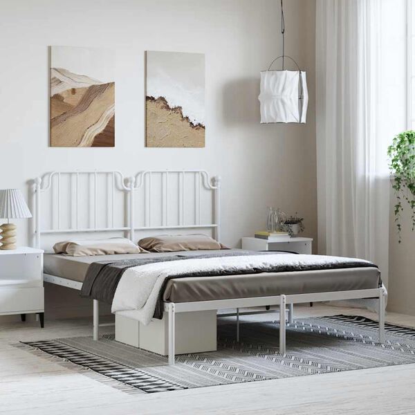 vidaXL Metal Bed Frame without Mattress with Headboard White 150x200cm