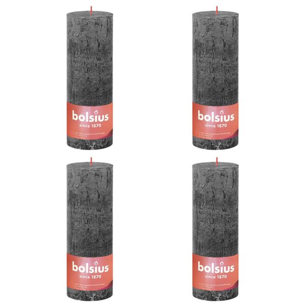 Bolsius Rustic Pillar Candles Shine 4 pcs 190x68 mm Stormy Grey