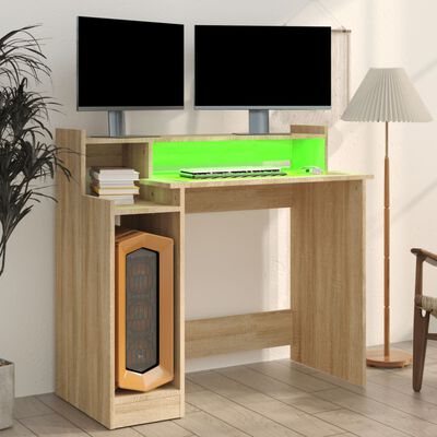 vidaXL Desk with LED Lights Sonoma Oak 97x45x90 cm Engineered Wood