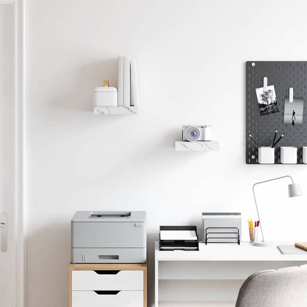 vidaXL Wall Shelf 2 pcs White Marble 23 x 23.5 x 4 cm Engineered Wood