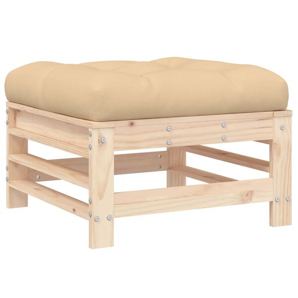 vidaXL Garden Footstool with Cushion Solid Wood Pine