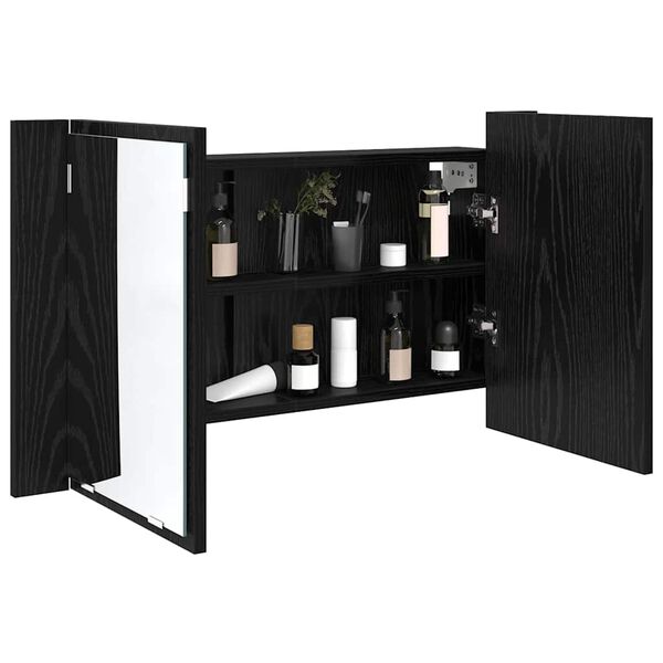 vidaXL Bathroom Mirror Cabinet with Shelf Black Oak 80 x 12 x 45 cm