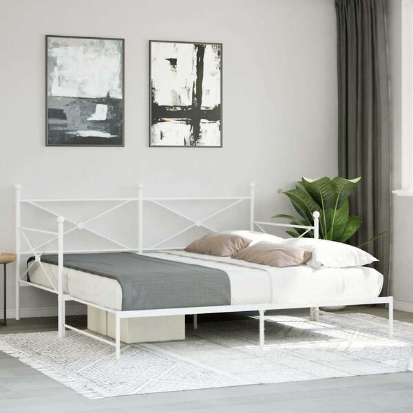 vidaXL Daybed with Trundle without Mattress White 100x190 cm Steel