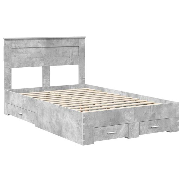 vidaXL Bed Frame Concrete Grey 135 x 190 cm Engineered Wood