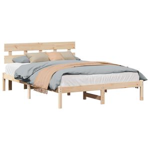 vidaXL Bed Frame with Headboard Brown 140 x 200 cm Solid Pine wood