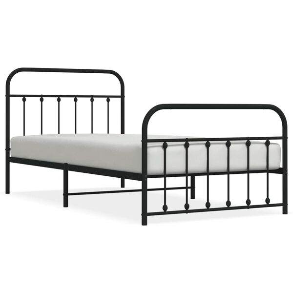 vidaXL Metal Bed Frame without Mattress with Footboard Black 107x203cm