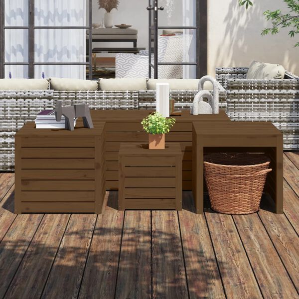 vidaXL 4 Piece Garden Box Set Honey Brown Solid Wood Pine