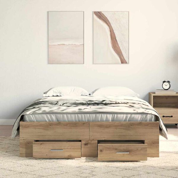 vidaXL Bed Frame with Drawer Artisan Oak 120 x 200 cm Engineered Wood