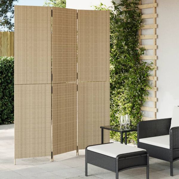 vidaXL Room Divider 3 Panels Beige Poly Rattan