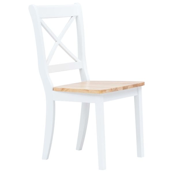 vidaXL Dining Chairs 2 pcs White and Light Wood Solid Rubber Wood