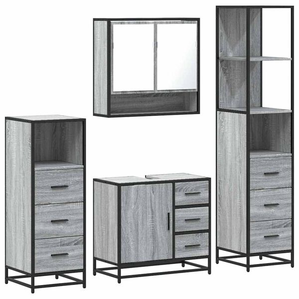 vidaXL 4&nbsp;Piece Bathroom Furniture Set&nbsp;Grey Sonoma Engineered Wood