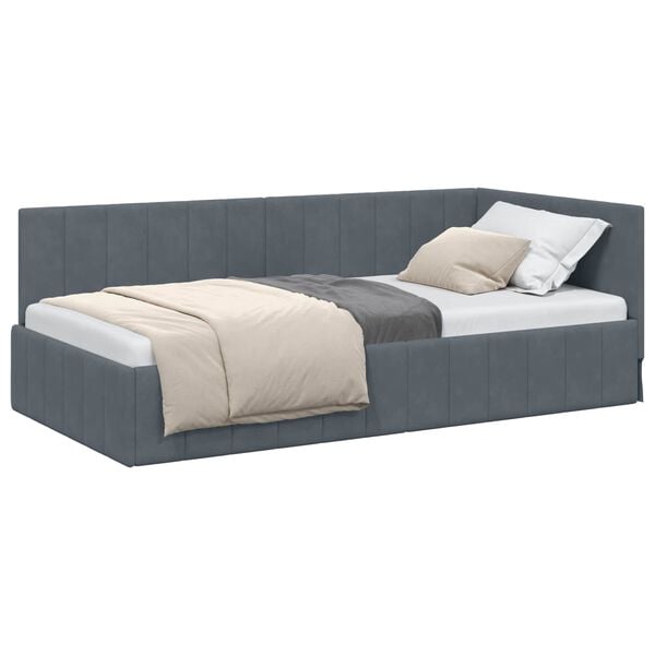 vidaXL Corner Bed Frame with Headboard Dark Grey 90 cm x 200 cm Velvet