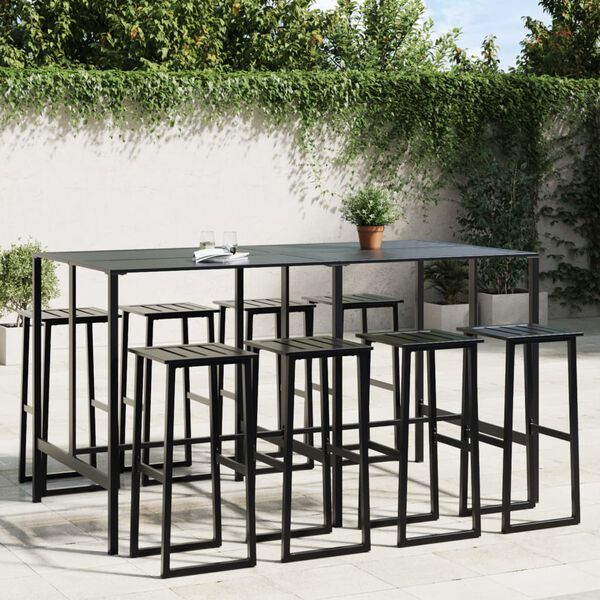 vidaXL 9 Piece Garden Bar Set Black Powder-coated Steel