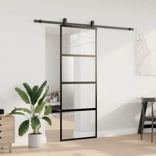 vidaXL Sliding Door with Hardware Set Black 76x205 cm Tempered Glass