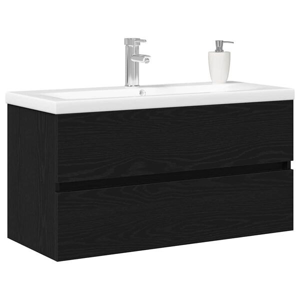 vidaXL Sink Cabinet Black oak 90 x 39 x 62 cm Engineered wood