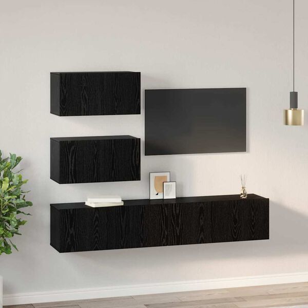 vidaXL TV Cabinet Set Wall-mounted 4 pcs Black Oak Engineered Wood