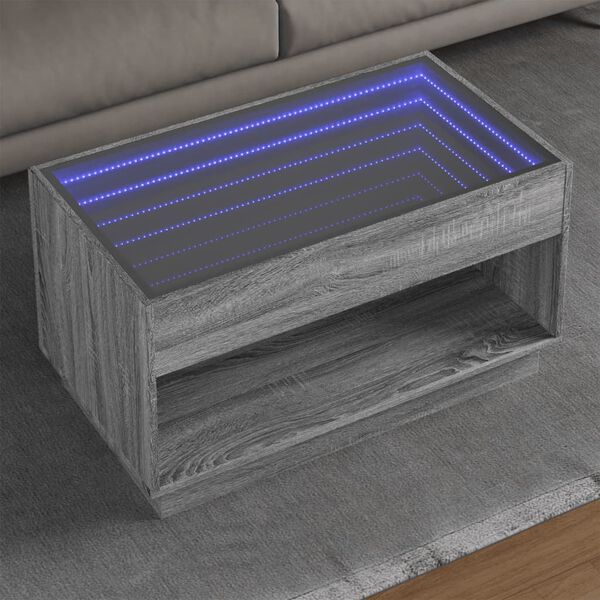 vidaXL Coffee Table with Infinity LED Grey Sonoma 90x50x50 cm