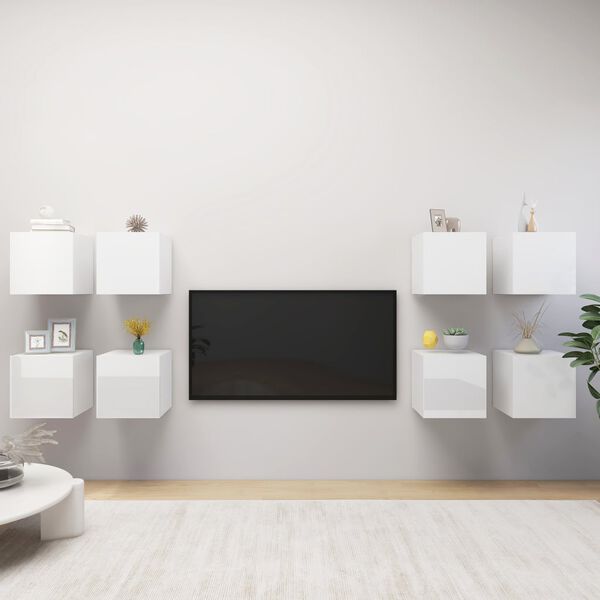 vidaXL Wall Mounted TV Cabinets 8 pcs High Gloss White 30.5x30x30 cm