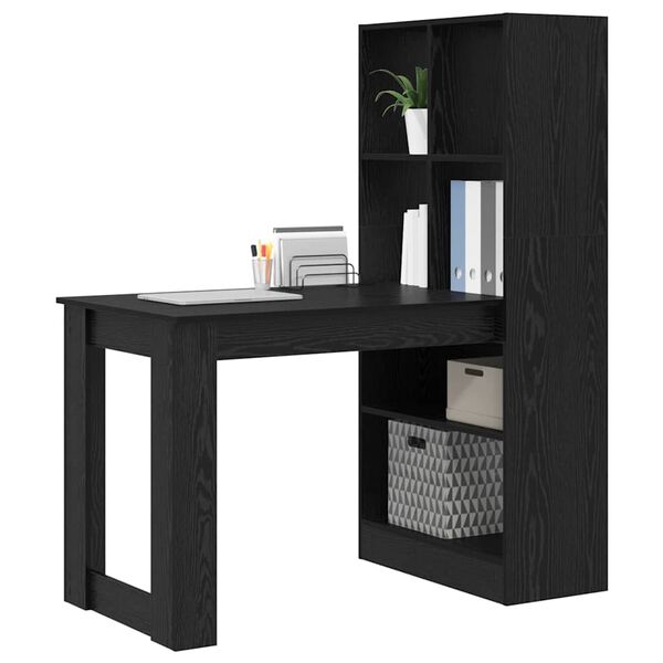 vidaXL Desk with Shelf Black Oak 122 x 67 x 145 cm Engineered Wood