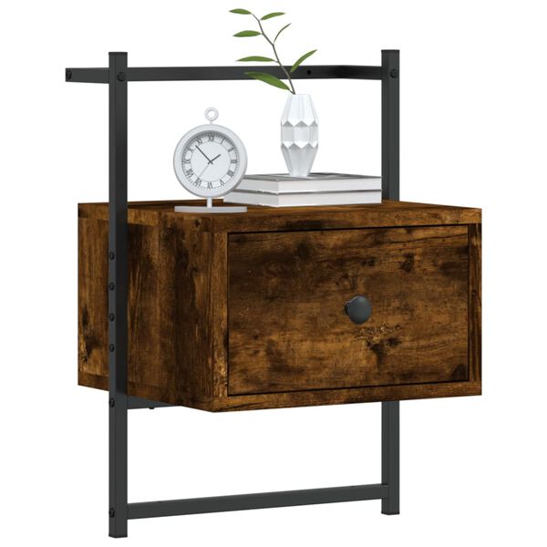 vidaXL Bedside Cabinet Wall-mounted Smoked Oak 35x30x51 cm Engineered Wood