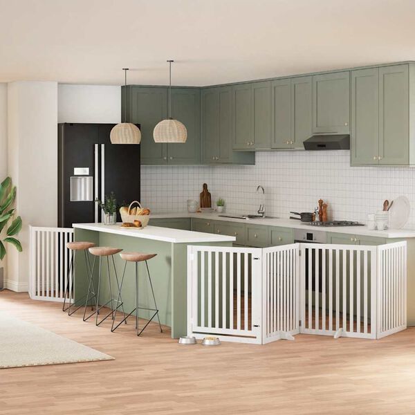 vidaXL Dog Gate with Door Foldable 8 Panels White 640 cm Poplar Wood